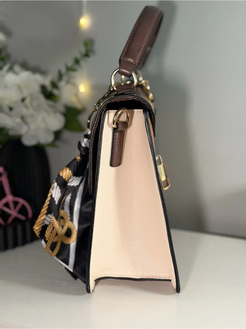 Aldo Brown Croc & Snake-Print Top-Handle Satchel with Scarf Accent